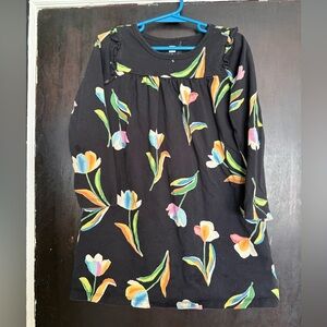 Tea Collection 5T Black Floral Dress with Multicolor Print ruffle sleeve detail